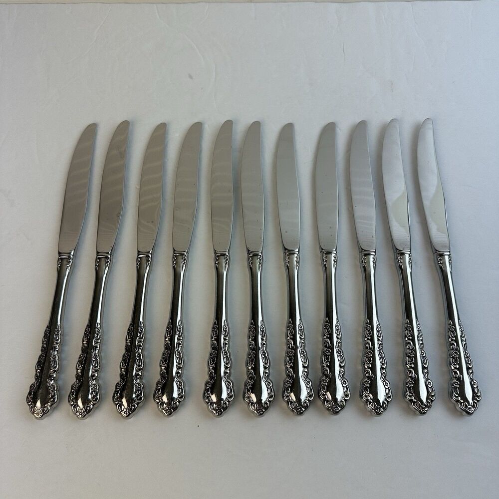 Oneida SHELLEY Dinner Knives Hollow Set of 11 Cube Stainless Steel 9"